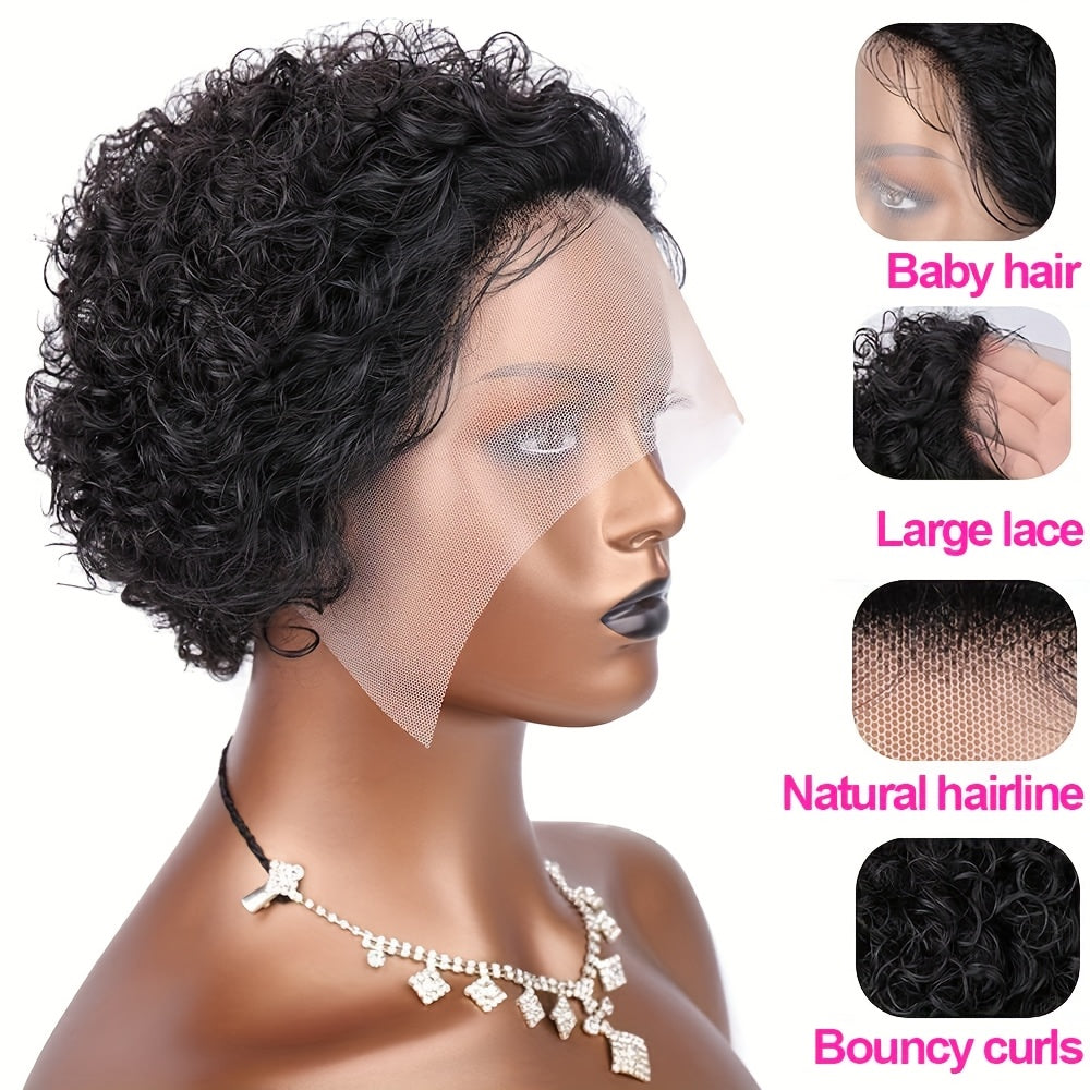 Women'S Sports Style Curly Wave Wig, 13x1 Lace Front, 150% Density, Human Hair Extensions for Women
